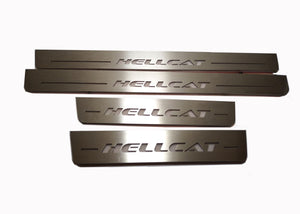 Illuminated LED Door Sill Tread Plates Dodge Charger 2011-2023 With HELLCAT Logo Dodge Led Door Sills opdesign