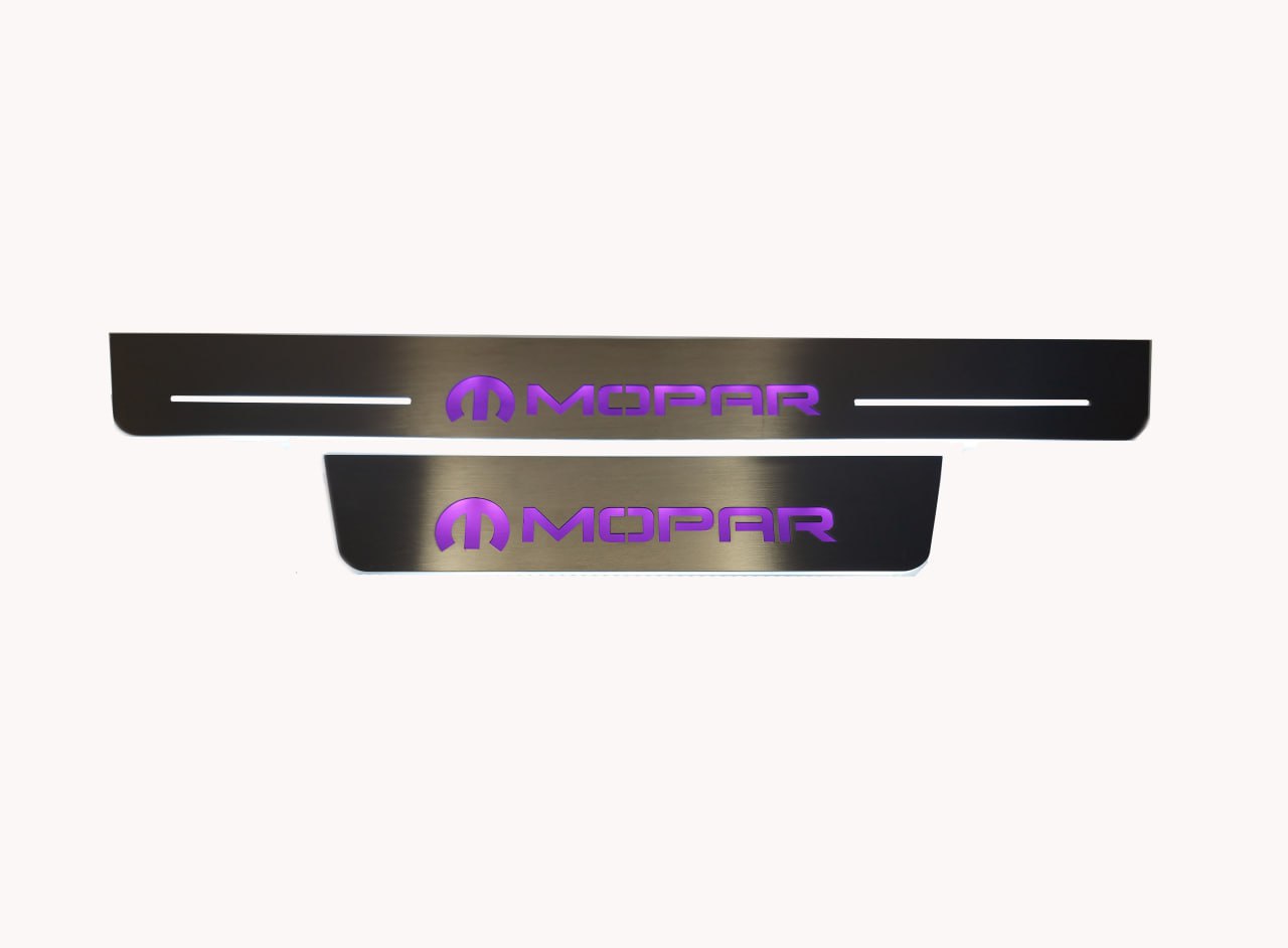 Illuminated LED Door Sill Tread Plates Dodge Charger 2011-2023 With MOPAR Logo Dodge Led Door Sills opdesign
