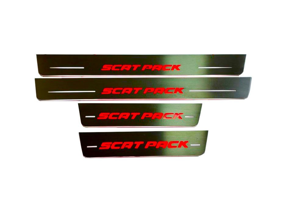 Illuminated LED Door Sill Tread Plates Dodge Charger 2011-2023 With SCAT PACK Logo Dodge Led Door Sills opdesign