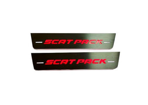 Illuminated LED Door Sill Tread Plates Dodge Charger 2011-2023 With SCAT PACK Logo Dodge Led Door Sills opdesign