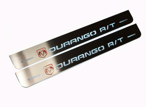 Illuminated LED Door Sill Tread Plates Dodge Durango III 2011+ With DURANGO R/T Logo Dodge Led Door Sills opdesign