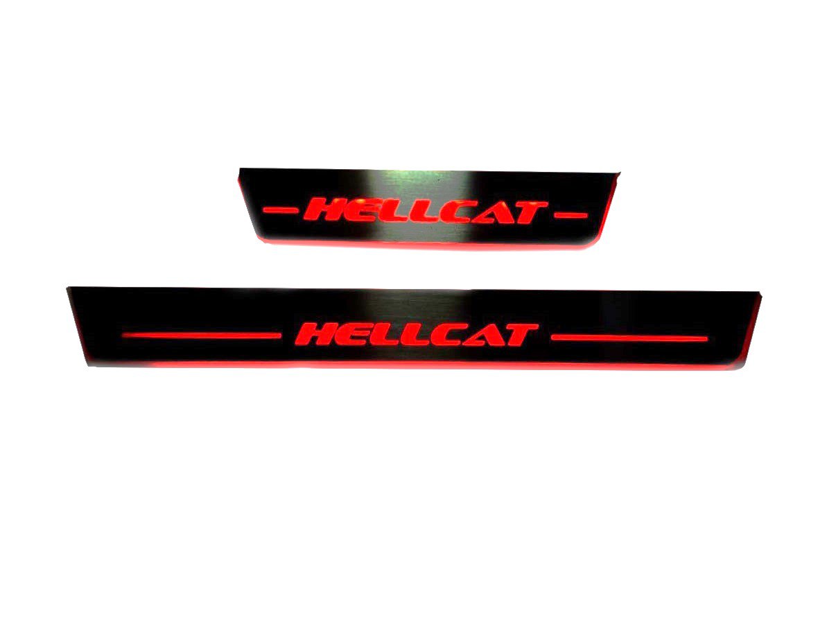 Illuminated LED Door Sill Tread Plates Dodge Durango III 2011+ With HELLCAT Logo Dodge Led Door Sills opdesign