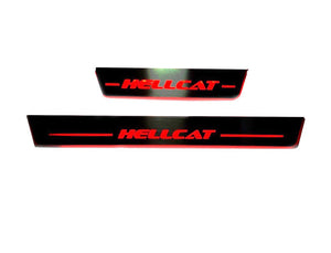 Illuminated LED Door Sill Tread Plates Dodge Durango III 2011+ With HELLCAT Logo Dodge Led Door Sills opdesign