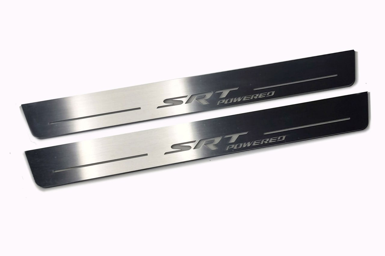 Illuminated LED Door Sill Tread Plates Dodge Durango III 2011+ With SRT POWERED Logo Dodge Led Door Sills opdesign