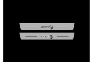Illuminated LED Door Sill Tread Plates Dodge Durango III 2011+ With SRT Hellcat Logo Dodge Led Door Sills opdesign