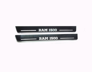 Illuminated LED Door Sill Tread Plates Dodge Ram V 2019+ With RAM 1500 Logo (Type 2) Dodge Led Door Sills opdesign