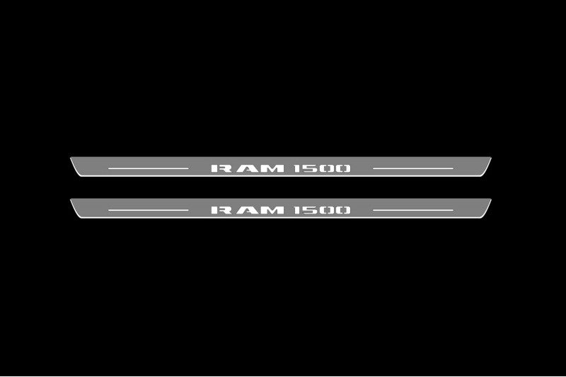 Illuminated LED Door Sill Tread Plates Dodge Ram V 2019+ With RAM 1500 Logo Dodge Led Door Sills opdesign