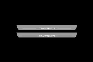 Illuminated LED Door Sill Tread Plates Dodge Charger 2005-2011 With Charger Logo Dodge Led Door Sills opdesign