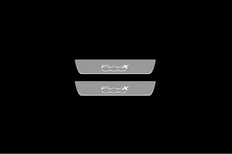 Illuminated LED Door Sill Tread Plates Fiat 500X 2014+ With 500X Logo Fiat Led Door Sills opdesign