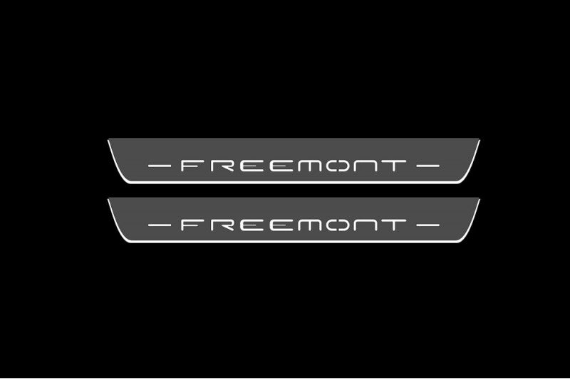 Illuminated LED Door Sill Tread Plates Fiat Freemont 2011+ With Freemont Logo Fiat Led Door Sills opdesign