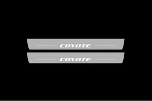 Illuminated LED Door Sill Tread Plates Ford Mustang VI 2015-2023 With Coyote Logo Ford Led Door Sills opdesign