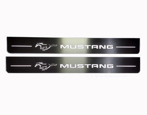 Illuminated LED Door Sill Tread Plates Ford Mustang VI 2015-2023 With Mustang Logo Ford Led Door Sills opdesign