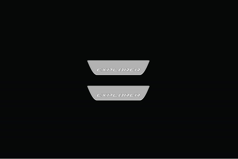 Illuminated LED Door Sill Tread Plates Ford Explorer V 2011-2019 With Explorer Logo Ford Led Door Sills opdesign