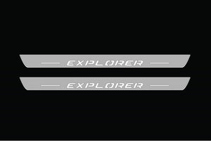 Illuminated LED Door Sill Tread Plates Ford Explorer V 2011-2019 With Explorer Logo Ford Led Door Sills opdesign