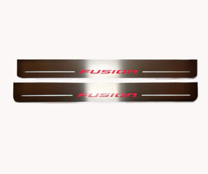 Illuminated LED Door Sill Tread Plates Ford Fusion II 2012-2020 With Fusion Logo Ford Led Door Sills opdesign