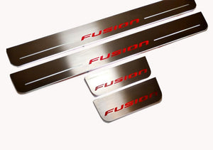 Illuminated LED Door Sill Tread Plates Ford Fusion II 2012-2020 With Fusion Logo Ford Led Door Sills opdesign