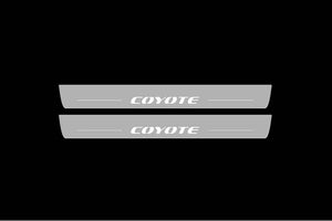 Illuminated LED Door Sill Tread Plates Ford Mustang V 2005-2015 With Coyote Logo Ford Led Door Sills opdesign