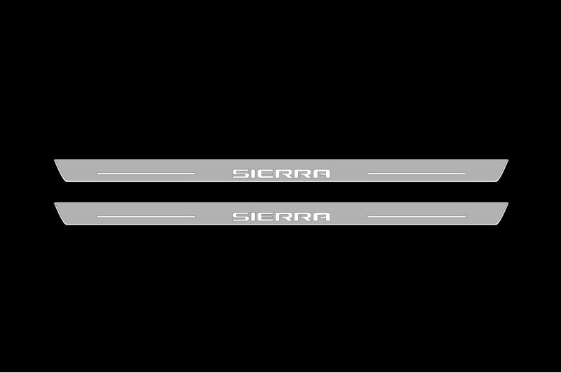 Illuminated LED Door Sill Tread Plates GMC Sierra V 2018+ With Sierra Logo GMC Led Door Sills opdesign