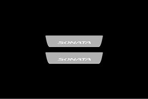 Illuminated LED Door Sill Tread Plates Hyundai Sonata VIII 2020+ With Sonata Logo Hyundai Led Door Sills opdesign