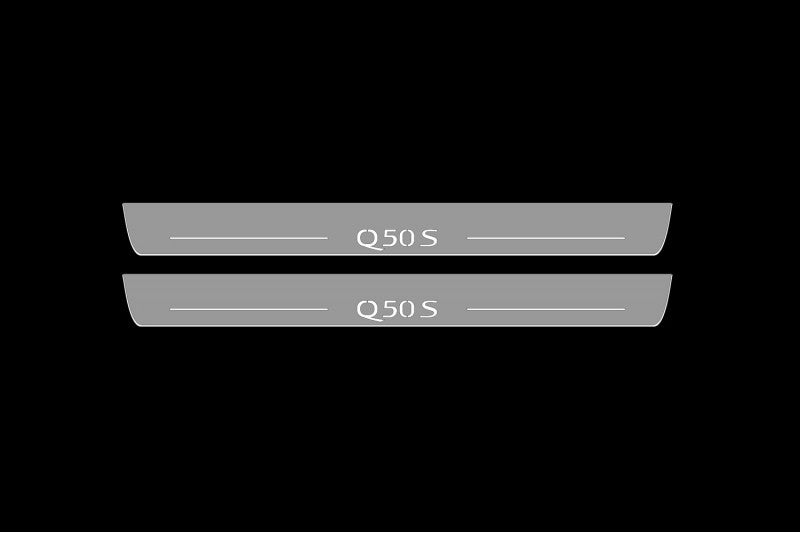 Illuminated LED Door Sill Tread Plates Infiniti Q50 2013-2024 With Q50S Logo Infiniti Led Door Sills opdesign