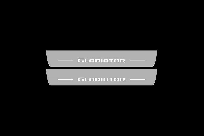 Illuminated LED Door Sill Tread Plates Jeep Gladiator JT 2019+ With Gladiator Logo Jeep Led Door Sills opdesign