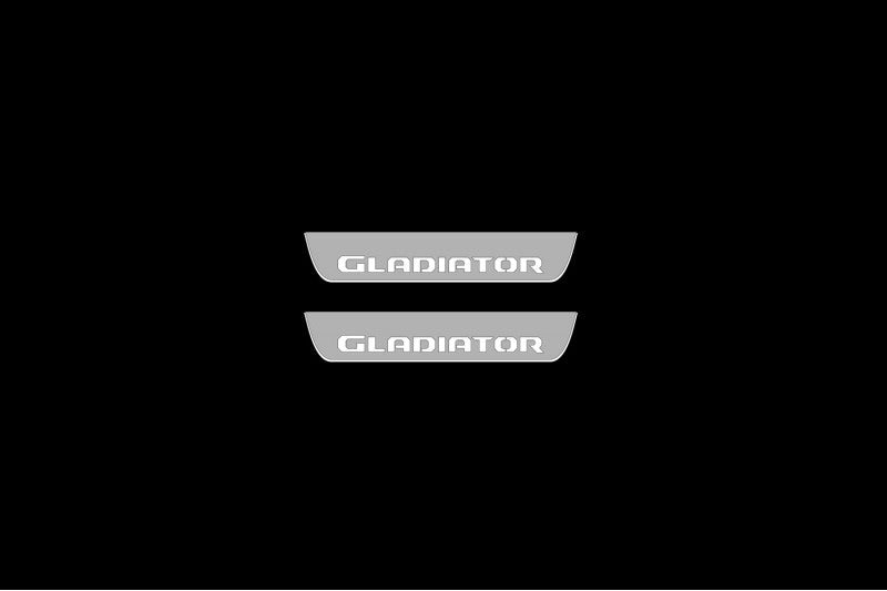 Illuminated LED Door Sill Tread Plates Jeep Gladiator JT 2019+ With Gladiator Logo Jeep Led Door Sills opdesign