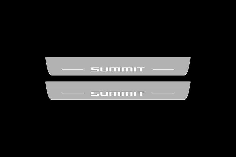 Illuminated LED Door Sill Tread Plates Jeep Grand Cherokee IV 2010-2021 With SUMMIT Logo Jeep Led Door Sills opdesign