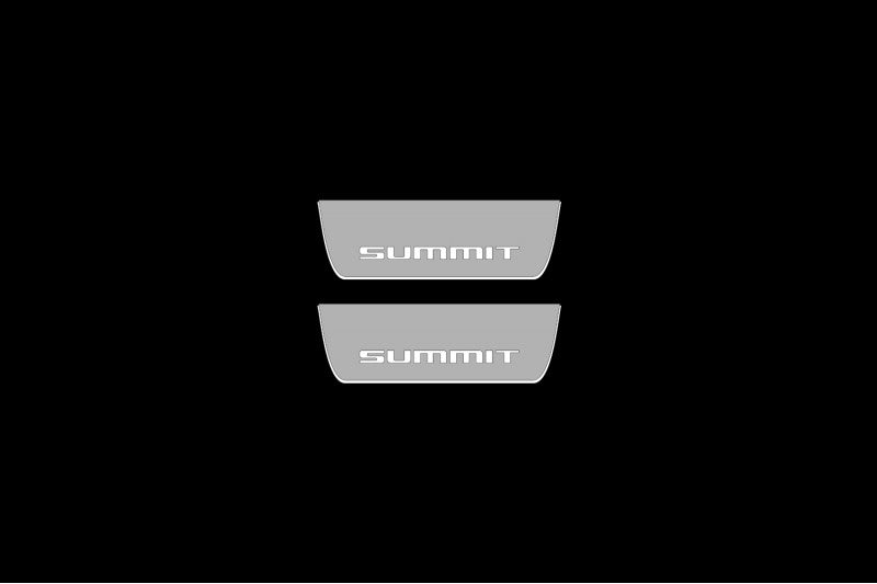 Illuminated LED Door Sill Tread Plates Jeep Grand Cherokee IV 2010-2021 With SUMMIT Logo Jeep Led Door Sills opdesign