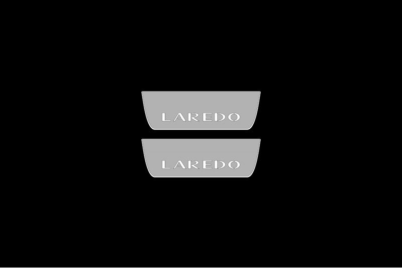 Illuminated LED Door Sill Tread Plates Jeep Grand Cherokee IV 2010-2021 With Laredo Logo Jeep Led Door Sills opdesign