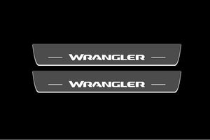 Illuminated LED Door Sill Tread Plates Jeep Wrangler JL 2018+ With Wrangler Logo Jeep Led Door Sills opdesign