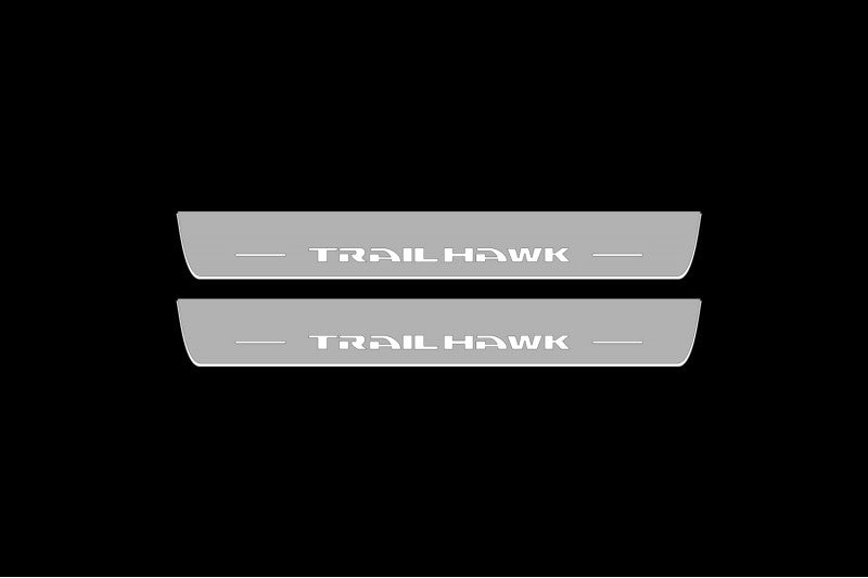 Illuminated LED Door Sill Tread Plates Jeep Grand Cherokee IV 2010-2021 With TrailHawk Logo Jeep Led Door Sills opdesign