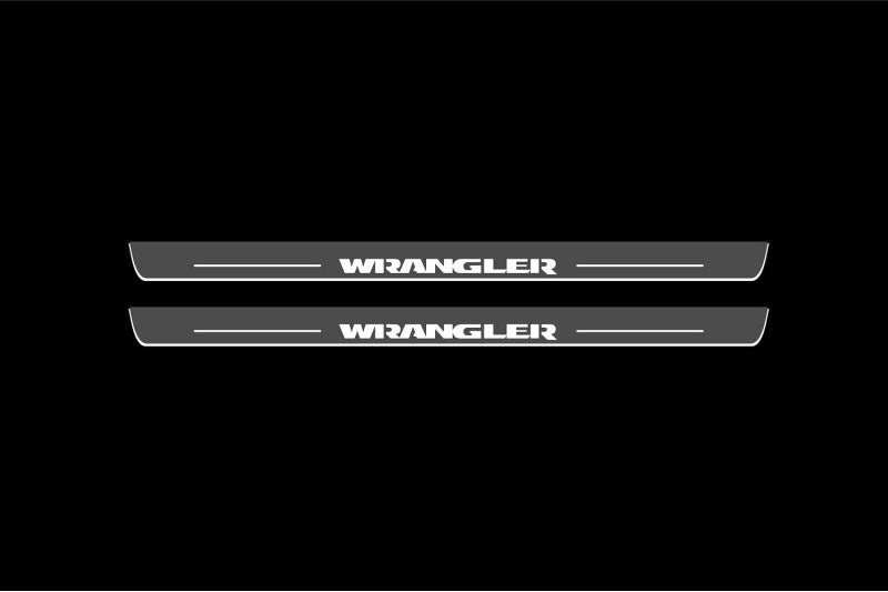 Illuminated LED Door Sill Tread Plates Jeep Wrangler JK 2006-2018 With Wrangler Logo Jeep Led Door Sills opdesign