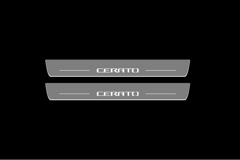 Illuminated LED Door Sill Tread Plates KIA Cerato III 2013-2018 With Cerato Logo KIA Led Door Sills opdesign