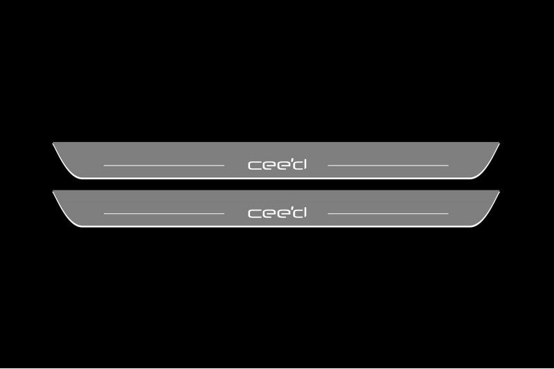 Illuminated LED Door Sill Tread Plates KIA Proceed II 2012-2018 With Cee`d Logo KIA Led Door Sills opdesign