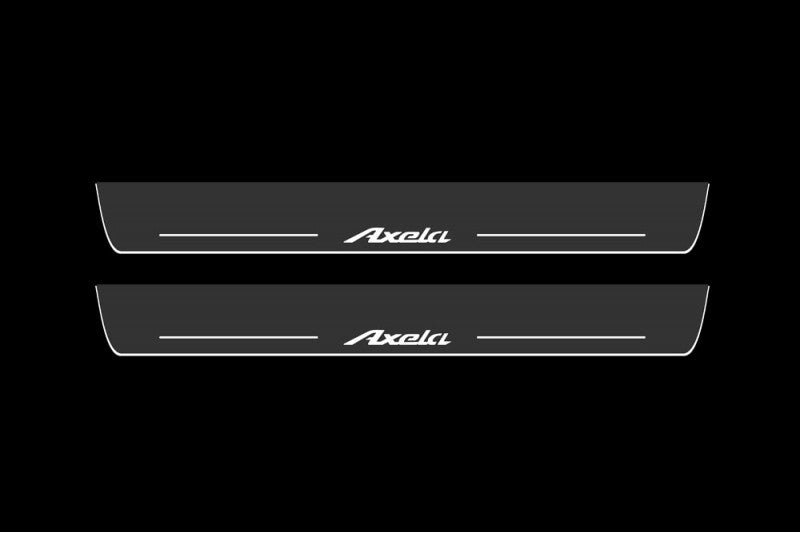 Illuminated LED Door Sill Tread Plates Mazda 3 III 2013-2019 With Axela Logo Mazda Led Door Sills opdesign