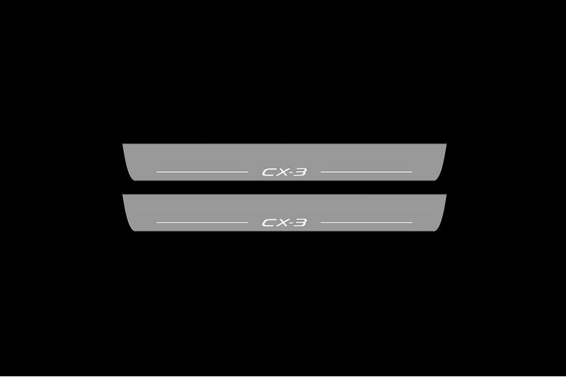 Illuminated LED Door Sill Tread Plates Mazda CX-3 2015+ With CX-3 Logo Mazda Led Door Sills opdesign