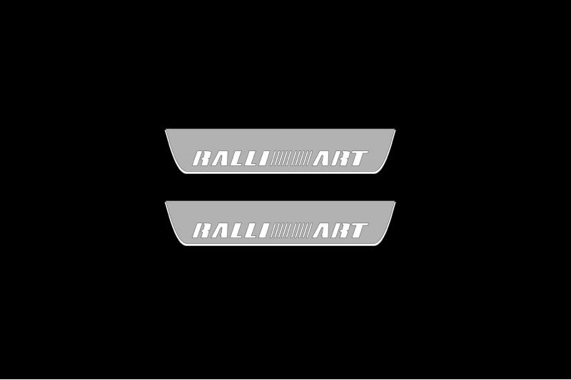 Illuminated LED Door Sill Tread Plates Mitsubishi Outlander II 2007-2012 With RalliArt Logo Mitsubishi Led Door Sills opdesign