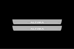 Illuminated LED Door Sill Tread Plates Nissan Altima V 2013-2018 With Altima Logo Nissan Led Door Sills opdesign