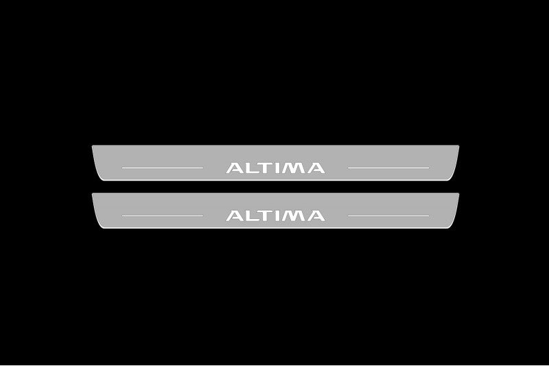 Illuminated LED Door Sill Tread Plates Nissan Altima V 2013-2018 With Altima Logo Nissan Led Door Sills opdesign