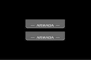Illuminated LED Door Sill Tread Plates Nissan Armada II 2017+ With Armada Logo Nissan Led Door Sills opdesign