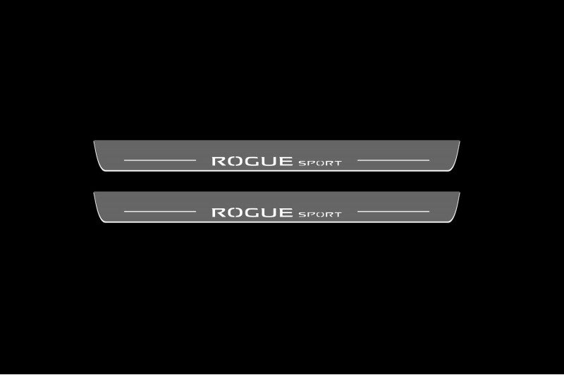 Illuminated LED Door Sill Tread Plates Nissan Rogue Sport 2016+ With Rogue Sport Logo Nissan Led Door Sills opdesign