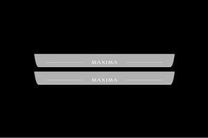 Illuminated LED Door Sill Tread Plates Nissan Maxima VIII 2015+ With Maxima Logo Nissan Led Door Sills opdesign