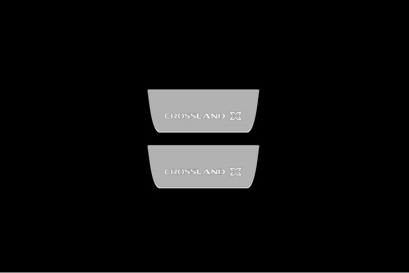 Illuminated LED Door Sill Tread Plates Opel Crossland X 2017+ With Crossland X Logo Opel Led Door Sills opdesign