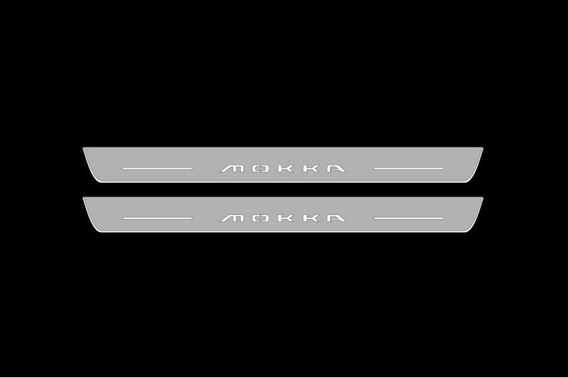 Illuminated LED Door Sill Tread Plates Opel Mokka II 2020+ With Mokka Logo Opel Led Door Sills opdesign