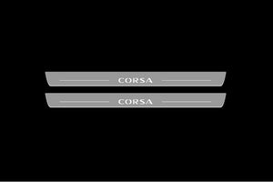 Illuminated LED Door Sill Tread Plates Opel Corsa E 3D 2014-2019 With Corsa Logo Opel Led Door Sills opdesign