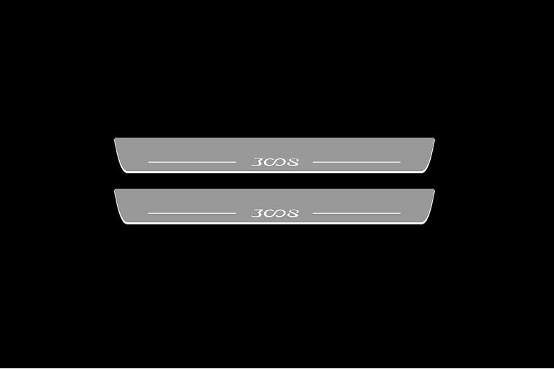 Illuminated LED Door Sill Tread Plates Peugeot 3008 II 2016+ With 3008 Logo Peugeot Led Door Sills opdesign