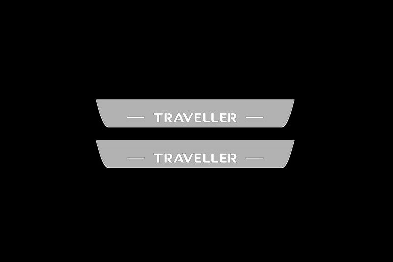 Illuminated LED Door Sill Tread Plates Peugeot Traveller 2016+ With Traveller Logo Peugeot Led Door Sills opdesign