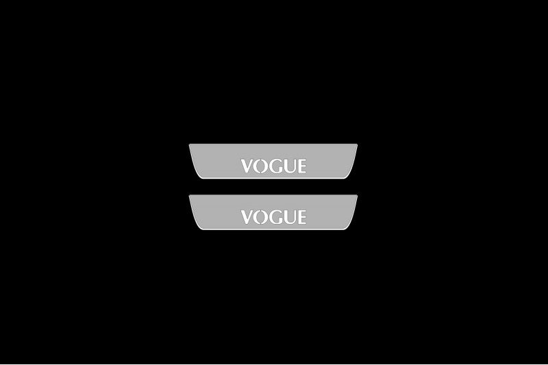 Illuminated LED Door Sill Tread Plates Range Rover IV 2012-2021 VOGUE With VOGUE Logo Range Rover Led Door Sills opdesign