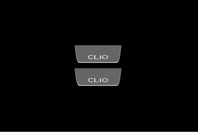 Illuminated LED Door Sill Tread Plates Renault Clio IV 2012–2019 With Clio Logo Renault Led Door Sills opdesign