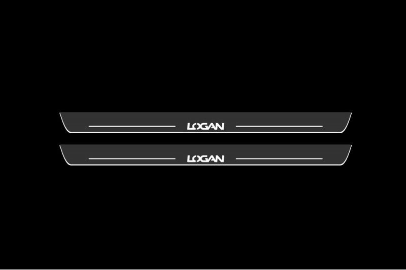 Illuminated LED Door Sill Tread Plates Renault Logan I 2004-2013 With Logan Logo Renault Led Door Sills opdesign